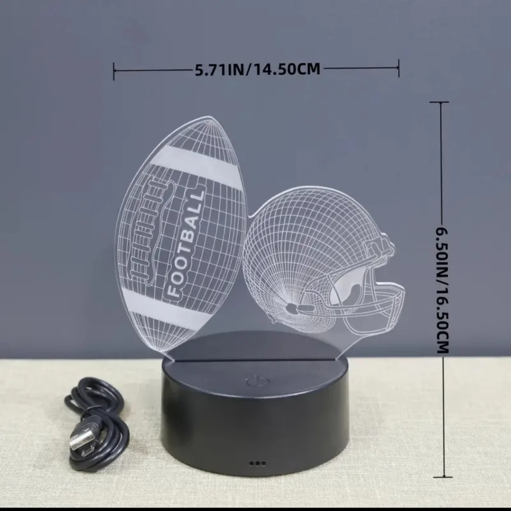3D Football & Helmet Night Light LED color changing  USB cord or battery -HP NWT